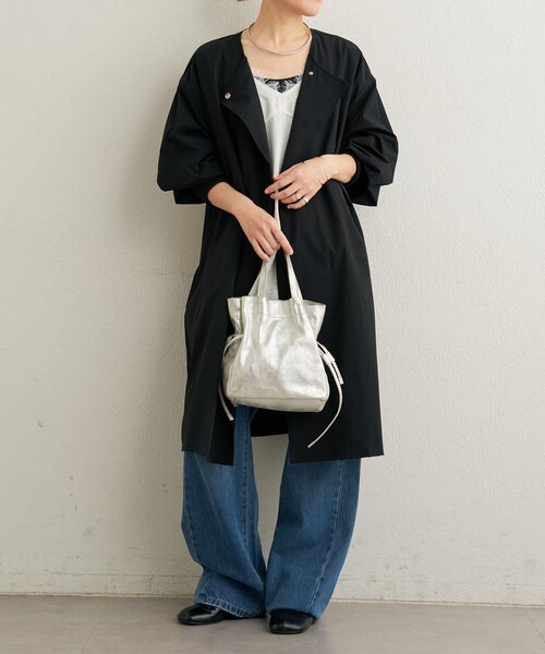 Omekashi（オメカシ）の「袖リブライトトレンチコート（トレンチコート・レディース・ベージュ/ブラック・FREE）」の4枚目の写真