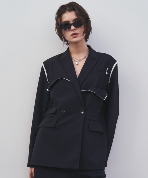 JOSE MOON（ジョゼムーン）の「OUTLINE TAILORED  JACKET/アウトラインテーラードジャケット（テーラードジャケット・レディース・ブラック/グレー・36/38）」の2枚目の写真