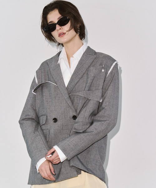 JOSE MOON（ジョゼムーン）の「OUTLINE TAILORED  JACKET/アウトラインテーラードジャケット（テーラードジャケット・レディース・ブラック/グレー・36/38）」の4枚目の写真