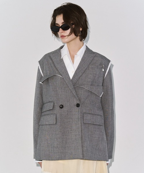 JOSE MOON（ジョゼムーン）の「OUTLINE TAILORED  JACKET/アウトラインテーラードジャケット（テーラードジャケット・レディース・ブラック/グレー・36/38）」の5枚目の写真