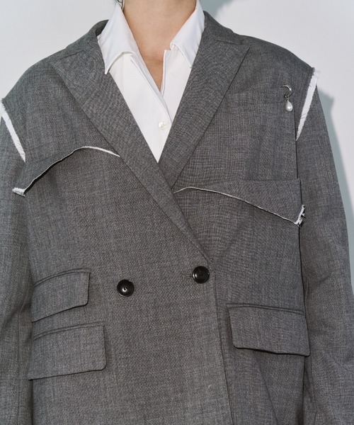 JOSE MOON（ジョゼムーン）の「OUTLINE TAILORED  JACKET/アウトラインテーラードジャケット（テーラードジャケット・レディース・ブラック/グレー・36/38）」の14枚目の写真
