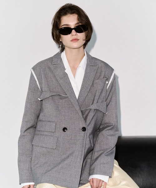 JOSE MOON（ジョゼムーン）の「OUTLINE TAILORED  JACKET/アウトラインテーラードジャケット（テーラードジャケット・レディース・ブラック/グレー・36/38）」の12枚目の写真