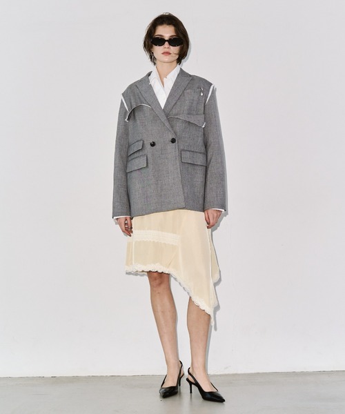 JOSE MOON（ジョゼムーン）の「OUTLINE TAILORED  JACKET/アウトラインテーラードジャケット（テーラードジャケット・レディース・ブラック/グレー・36/38）」の8枚目の写真