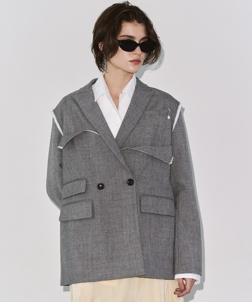 JOSE MOON（ジョゼムーン）の「OUTLINE TAILORED  JACKET/アウトラインテーラードジャケット（テーラードジャケット・レディース・ブラック/グレー・36/38）」の3枚目の写真