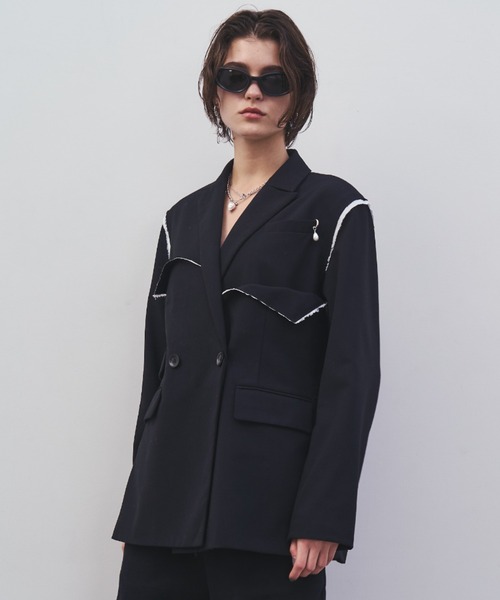 JOSE MOON（ジョゼムーン）の「OUTLINE TAILORED  JACKET/アウトラインテーラードジャケット（テーラードジャケット・レディース・ブラック/グレー・36/38）」の16枚目の写真