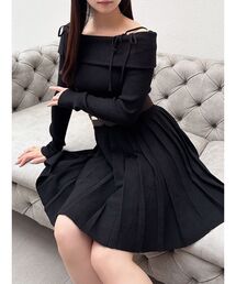 RESEXXY | オフショルプリーツニットミニワンピース(ワンピース)