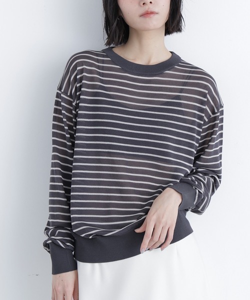 N.（N. Natural Beauty Basic）（エヌエヌナチュラルビューティーベーシック）の「シアーボクシーニット（ニット/セーター・レディース・グレー系その他/グレー/ピンク・ﾌﾘ-）」の3枚目の写真