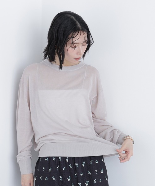 N.（N. Natural Beauty Basic）（エヌエヌナチュラルビューティーベーシック）の「シアーボクシーニット（ニット/セーター・レディース・グレー系その他/グレー/ピンク・ﾌﾘ-）」の2枚目の写真