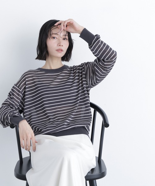 N.（N. Natural Beauty Basic）（エヌエヌナチュラルビューティーベーシック）の「シアーボクシーニット（ニット/セーター・レディース・グレー系その他/グレー/ピンク・ﾌﾘ-）」の11枚目の写真