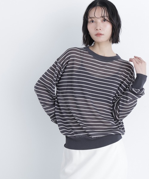 N.（N. Natural Beauty Basic）（エヌエヌナチュラルビューティーベーシック）の「シアーボクシーニット（ニット/セーター・レディース・グレー系その他/グレー/ピンク・ﾌﾘ-）」の14枚目の写真