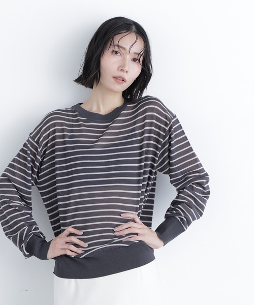 N.（N. Natural Beauty Basic）（エヌエヌナチュラルビューティーベーシック）の「シアーボクシーニット（ニット/セーター・レディース・グレー系その他/グレー/ピンク・ﾌﾘ-）」の15枚目の写真