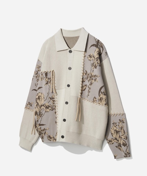 HARE(ハレ)の「パッチワークガラニットシャツ(HARE)(ニット/セーター・メンズ・グレー/ブラック・FREE)」の1枚目の写真