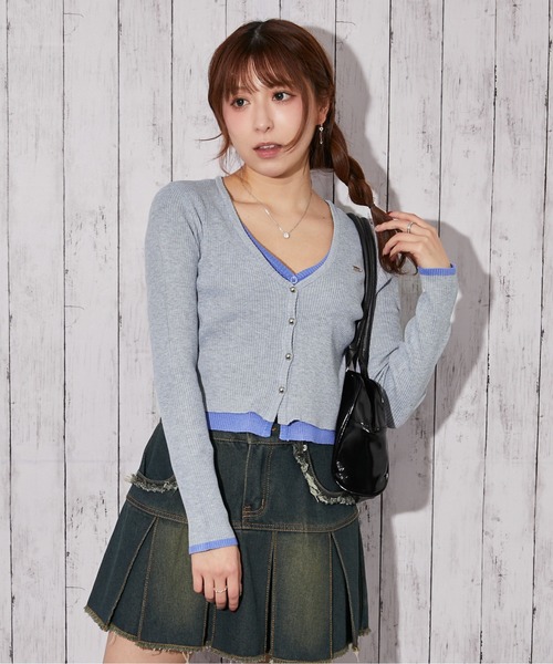 GORGE(ゴージ)の「《レイヤード配色×リブ素材》Vネックカーディガン/秋冬春(カーディガン/ボレロ・レディース・ブラック/オフホワイト/グレー・F)」の3枚目の写真