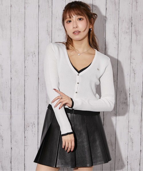 GORGE(ゴージ)の「《レイヤード配色×リブ素材》Vネックカーディガン/秋冬春(カーディガン/ボレロ・レディース・ブラック/オフホワイト/グレー・F)」の1枚目の写真