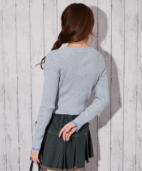 GORGE(ゴージ)の「《レイヤード配色×リブ素材》Vネックカーディガン/秋冬春(カーディガン/ボレロ・レディース・ブラック/オフホワイト/グレー・F)」の9枚目の写真