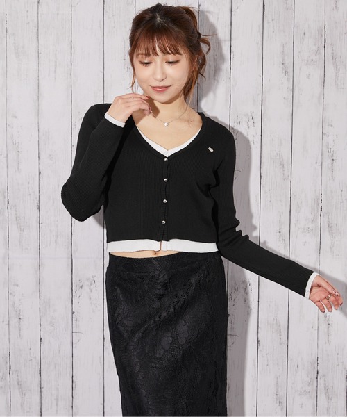 GORGE(ゴージ)の「《レイヤード配色×リブ素材》Vネックカーディガン/秋冬春(カーディガン/ボレロ・レディース・ブラック/オフホワイト/グレー・F)」の10枚目の写真