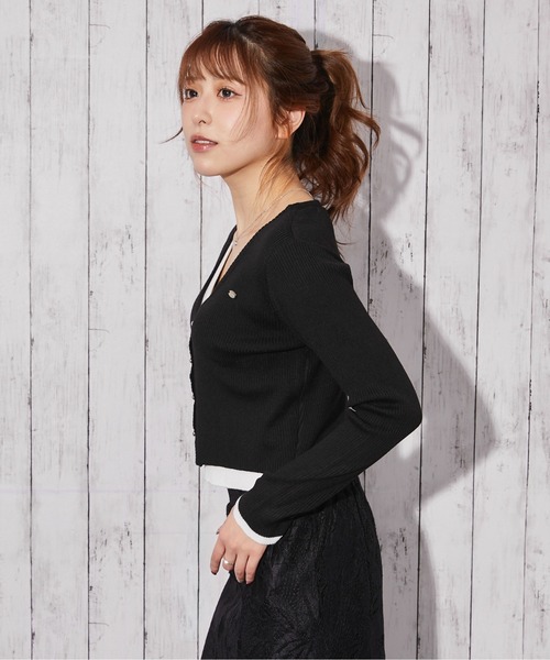GORGE(ゴージ)の「《レイヤード配色×リブ素材》Vネックカーディガン/秋冬春(カーディガン/ボレロ・レディース・ブラック/オフホワイト/グレー・F)」の11枚目の写真