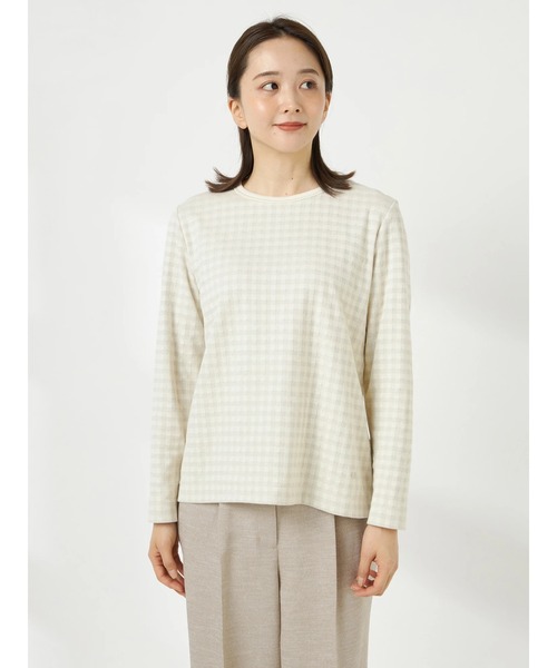 McGREGOR（マックレガー）の「ギンガムジャカードカットソー（Tシャツ/カットソー・レディース・ピンク系その他/ネイビー/サンドベージュ・M/L）」の2枚目の写真