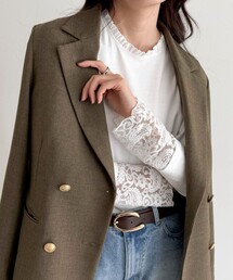 fredy emue | 【1枚でもレイヤードでも◎】レーススリーブ衿フリルロンTシャツ(Tシャツ/カットソー)