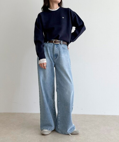 fredy emue（フレディエミュ）の「【1枚でもレイヤードでも◎】レーススリーブ衿フリルロンTシャツ（Tシャツ/カットソー・レディース・ブラック/オフホワイト・38）」の21枚目の写真