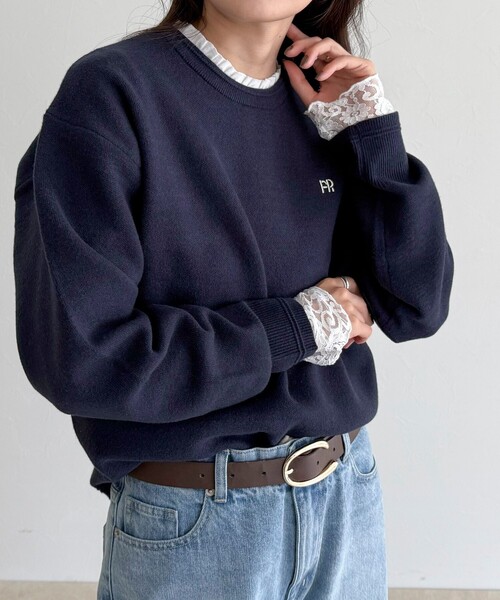 fredy emue（フレディエミュ）の「【1枚でもレイヤードでも◎】レーススリーブ衿フリルロンTシャツ（Tシャツ/カットソー・レディース・ブラック/オフホワイト・38）」の18枚目の写真