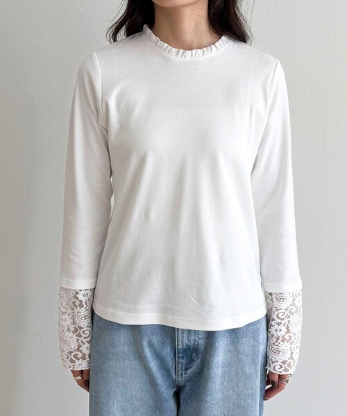 fredy emue（フレディエミュ）の「【1枚でもレイヤードでも◎】レーススリーブ衿フリルロンTシャツ（Tシャツ/カットソー・レディース・ブラック/オフホワイト・38）」の15枚目の写真