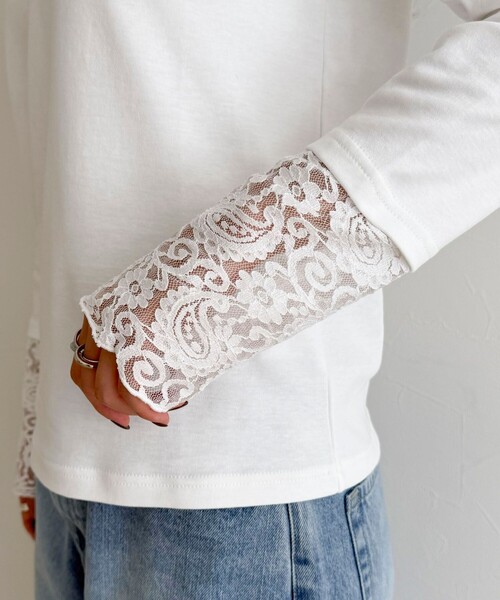 fredy emue（フレディエミュ）の「【1枚でもレイヤードでも◎】レーススリーブ衿フリルロンTシャツ（Tシャツ/カットソー・レディース・ブラック/オフホワイト・38）」の11枚目の写真