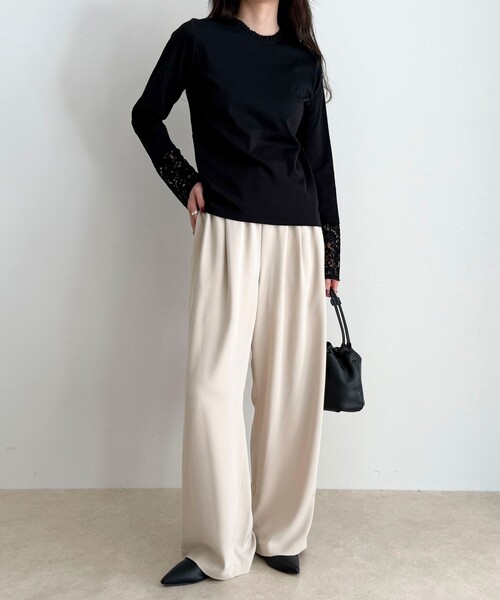 fredy emue（フレディエミュ）の「【1枚でもレイヤードでも◎】レーススリーブ衿フリルロンTシャツ（Tシャツ/カットソー・レディース・ブラック/オフホワイト・38）」の10枚目の写真