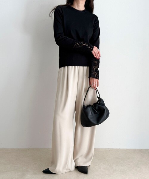 fredy emue（フレディエミュ）の「【1枚でもレイヤードでも◎】レーススリーブ衿フリルロンTシャツ（Tシャツ/カットソー・レディース・ブラック/オフホワイト・38）」の8枚目の写真