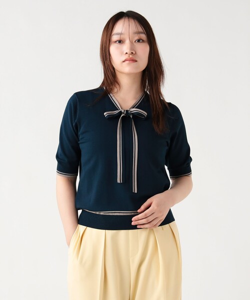 BEAMS HEART(ビームスハート)の「配色 ボウタイ プルオーバー(Tシャツ/カットソー・レディース・ホワイト/ネイビー/ベージュ・FREE)」の14枚目の写真