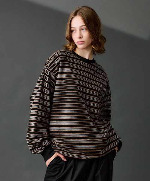 WETTEMPT(ウィテンプト)の「CREW NECK DRAW CORD BORDER LONG TEE / クルーネックドローコードボーダーロンT(Tシャツ/カットソー・メンズ・ブラック系2/ブラック・SMALL/MEDIUM/LARGE)」の4枚目の写真