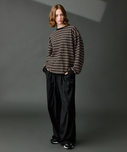 WETTEMPT(ウィテンプト)の「CREW NECK DRAW CORD BORDER LONG TEE / クルーネックドローコードボーダーロンT(Tシャツ/カットソー・メンズ・ブラック系2/ブラック・SMALL/MEDIUM/LARGE)」の7枚目の写真