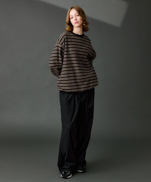 WETTEMPT(ウィテンプト)の「CREW NECK DRAW CORD BORDER LONG TEE / クルーネックドローコードボーダーロンT(Tシャツ/カットソー・メンズ・ブラック系2/ブラック・SMALL/MEDIUM/LARGE)」の8枚目の写真