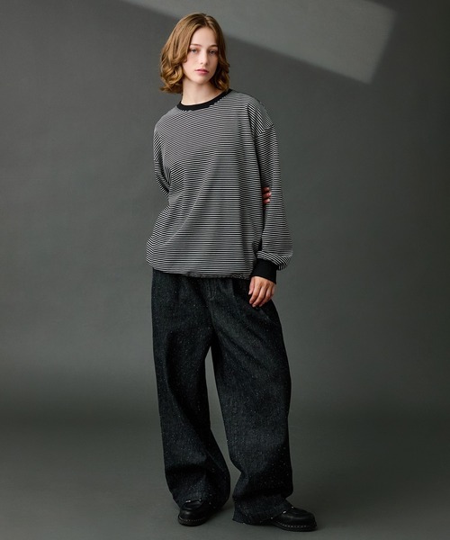 WETTEMPT(ウィテンプト)の「CREW NECK DRAW CORD BORDER LONG TEE / クルーネックドローコードボーダーロンT(Tシャツ/カットソー・メンズ・ブラック系2/ブラック・SMALL/MEDIUM/LARGE)」の21枚目の写真