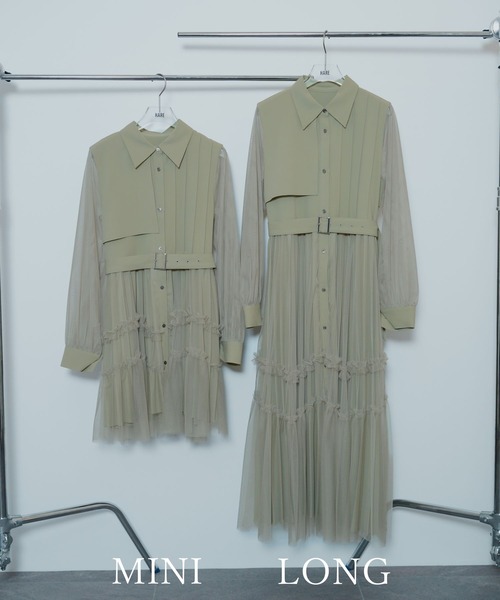 HARE（ハレ）の「シアーチュールプリーツワンピース(HARE)（ワンピース・レディース・ブラック/ブルー/イエロー・SMALL/LARGE）」の3枚目の写真