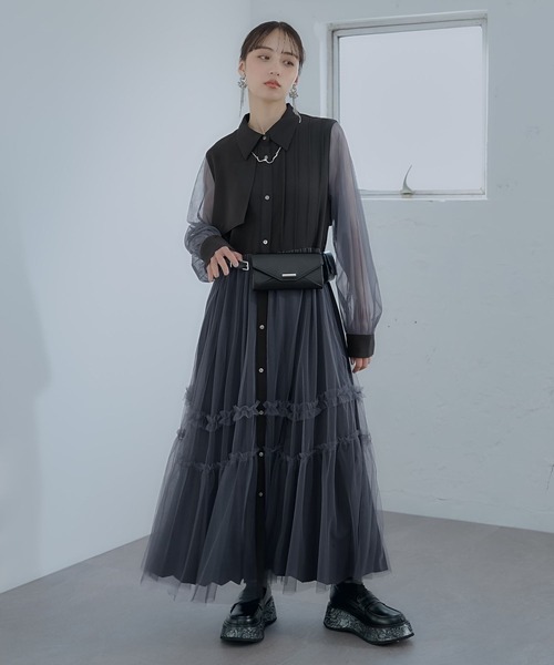 HARE（ハレ）の「シアーチュールプリーツワンピース(HARE)（ワンピース・レディース・ブラック/ブルー/イエロー・SMALL/LARGE）」の7枚目の写真