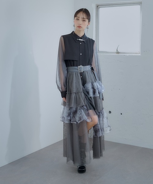 HARE（ハレ）の「シアーチュールプリーツワンピース(HARE)（ワンピース・レディース・ブラック/ブルー/イエロー・SMALL/LARGE）」の5枚目の写真