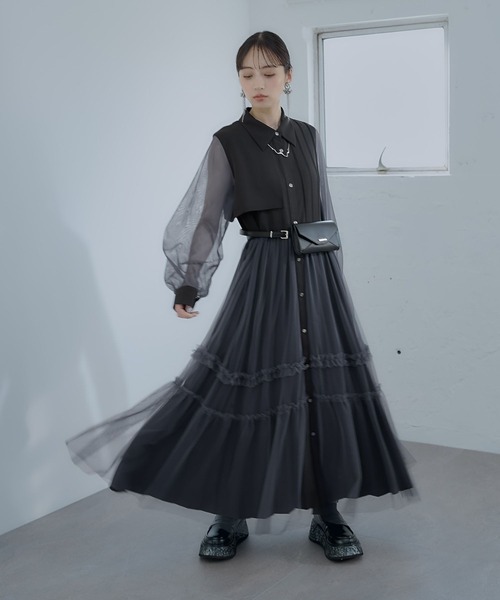 HARE（ハレ）の「シアーチュールプリーツワンピース(HARE)（ワンピース・レディース・ブラック/ブルー/イエロー・SMALL/LARGE）」の8枚目の写真