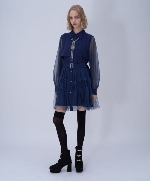 HARE(ハレ)の「【ミニ丈&ロング丈 2サイズ展開】シアーチュールプリーツワンピース(HARE)(ワンピース・レディース・ブラック/ブルー/イエロー・SMALL/LARGE)」の22枚目の写真