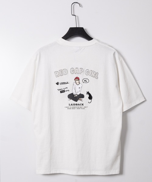 Red Cap Girl(レッドキャプガール)の「【a-r】〔RedCapGirl/レッドキャップガール〕イラスト×アップリケ 半袖Tシャツ メンズ/レディース/推し活(Tシャツ/カットソー・メンズ・ブラック/ホワイト/ピンク・MEDIUM/LARGE)」の5枚目の写真