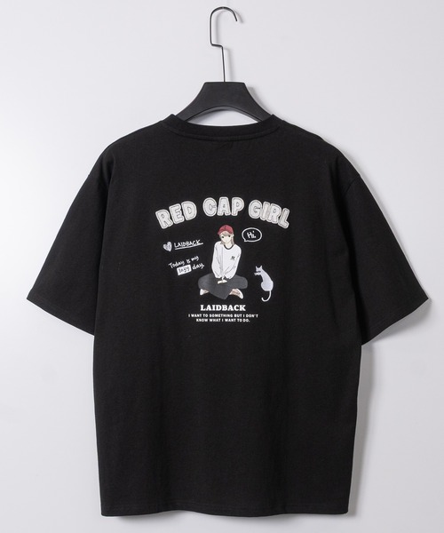 Red Cap Girl(レッドキャプガール)の「【a-r】〔RedCapGirl/レッドキャップガール〕イラスト×アップリケ 半袖Tシャツ メンズ/レディース/推し活(Tシャツ/カットソー・メンズ・ブラック/ホワイト/ピンク・MEDIUM/LARGE)」の7枚目の写真