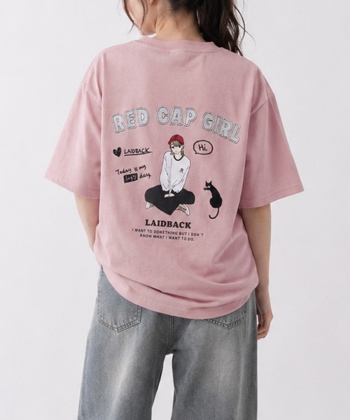Red Cap Girl(レッドキャプガール)の「【a-r】〔RedCapGirl/レッドキャップガール〕イラスト×アップリケ 半袖Tシャツ メンズ/レディース/推し活(Tシャツ/カットソー・メンズ・ブラック/ホワイト/ピンク・MEDIUM/LARGE)」の12枚目の写真