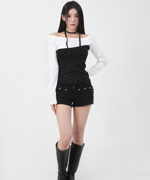 CATTLINE(カトリン)の「レースミニ星Tシャツブラック(Tシャツ/カットソー・レディース・ブラック・FREE)」の2枚目の写真