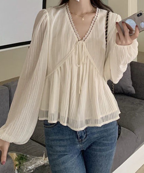 SallyLunn(サリーラン)の「エンパイアシアーレースブラウス(シャツ/ブラウス・レディース・ブラック/アイボリー・LARGE/MEDIUM)」の2枚目の写真