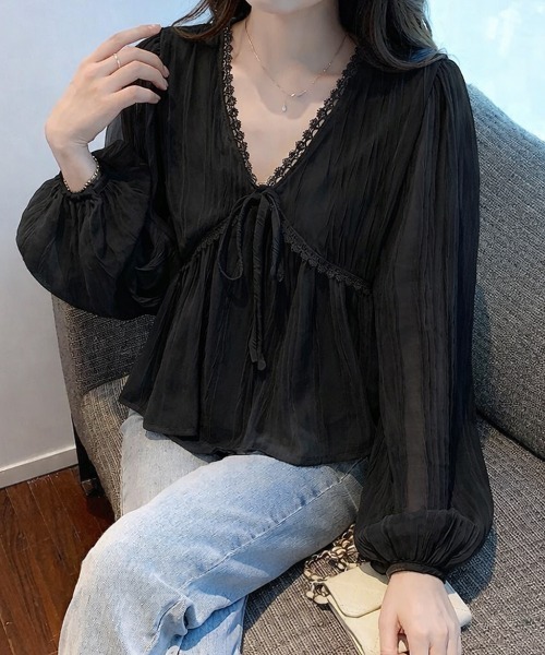 SallyLunn(サリーラン)の「エンパイアシアーレースブラウス(シャツ/ブラウス・レディース・ブラック/アイボリー・LARGE/MEDIUM)」の1枚目の写真