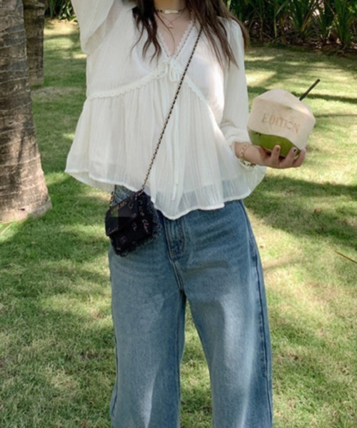 SallyLunn(サリーラン)の「エンパイアシアーレースブラウス(シャツ/ブラウス・レディース・ブラック/アイボリー・LARGE/MEDIUM)」の4枚目の写真