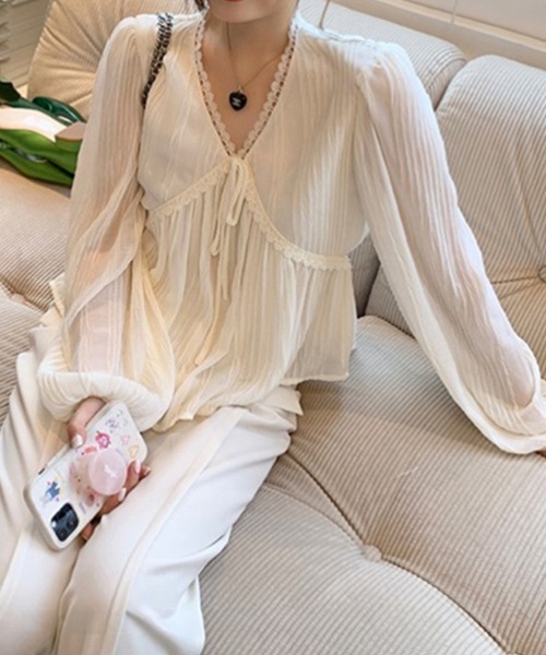 SallyLunn(サリーラン)の「エンパイアシアーレースブラウス(シャツ/ブラウス・レディース・ブラック/アイボリー・LARGE/MEDIUM)」の5枚目の写真