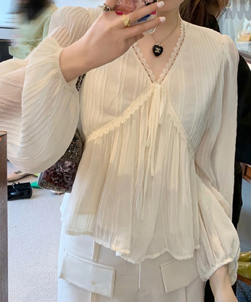 SallyLunn(サリーラン)の「エンパイアシアーレースブラウス(シャツ/ブラウス・レディース・ブラック/アイボリー・LARGE/MEDIUM)」の6枚目の写真