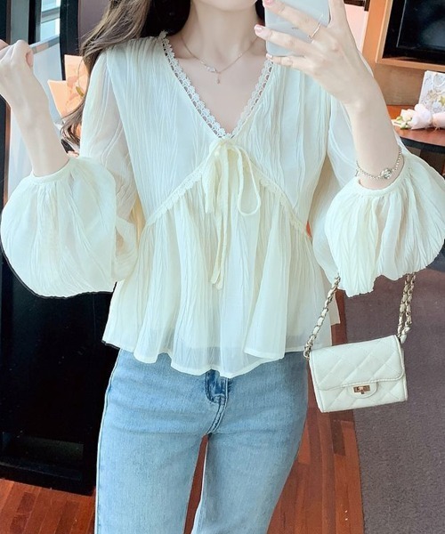 SallyLunn(サリーラン)の「エンパイアシアーレースブラウス(シャツ/ブラウス・レディース・ブラック/アイボリー・LARGE/MEDIUM)」の7枚目の写真