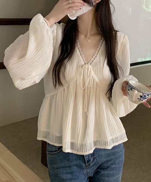SallyLunn(サリーラン)の「エンパイアシアーレースブラウス(シャツ/ブラウス・レディース・ブラック/アイボリー・LARGE/MEDIUM)」の9枚目の写真